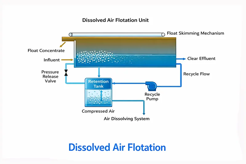 daf-machine-industrial-applications Dissolved air flotation machine applied in food processing, oil gas, textile and chemical manufacturing wastewater treatment